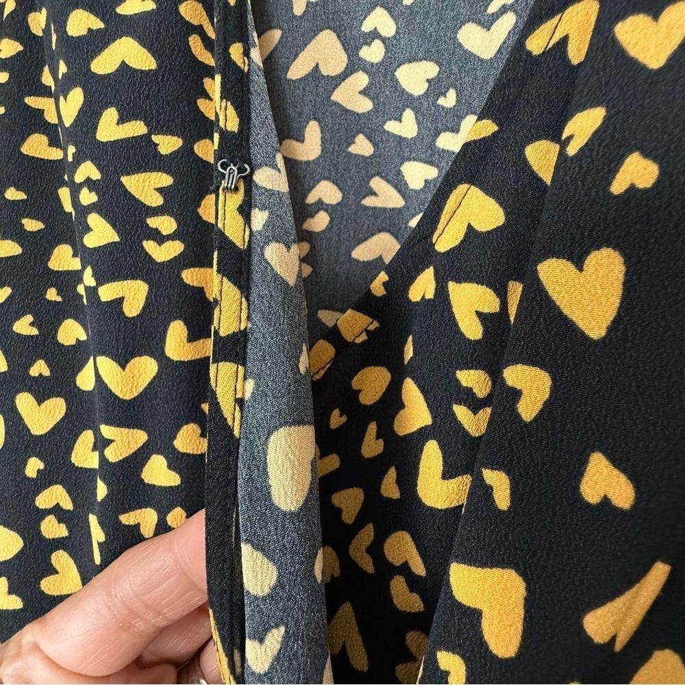 POPSUGAR Black Yellow Heart Print Wrap Maxi Dress Puff Sleeve XS - Picture 12 of 16